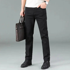 Men's Pure Black Jeans Korean Version Trendy Straight Fit Pants  Adomoo