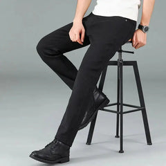 Men's Pure Black Jeans Korean Version Trendy Straight Fit Pants  Adomoo