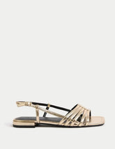 Marks and Spencer Metallic Strappy Flat Square Toe Sandals Adomoo