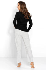 Momenti Per Me black-ecru fashionable womens pajamas Adomoo