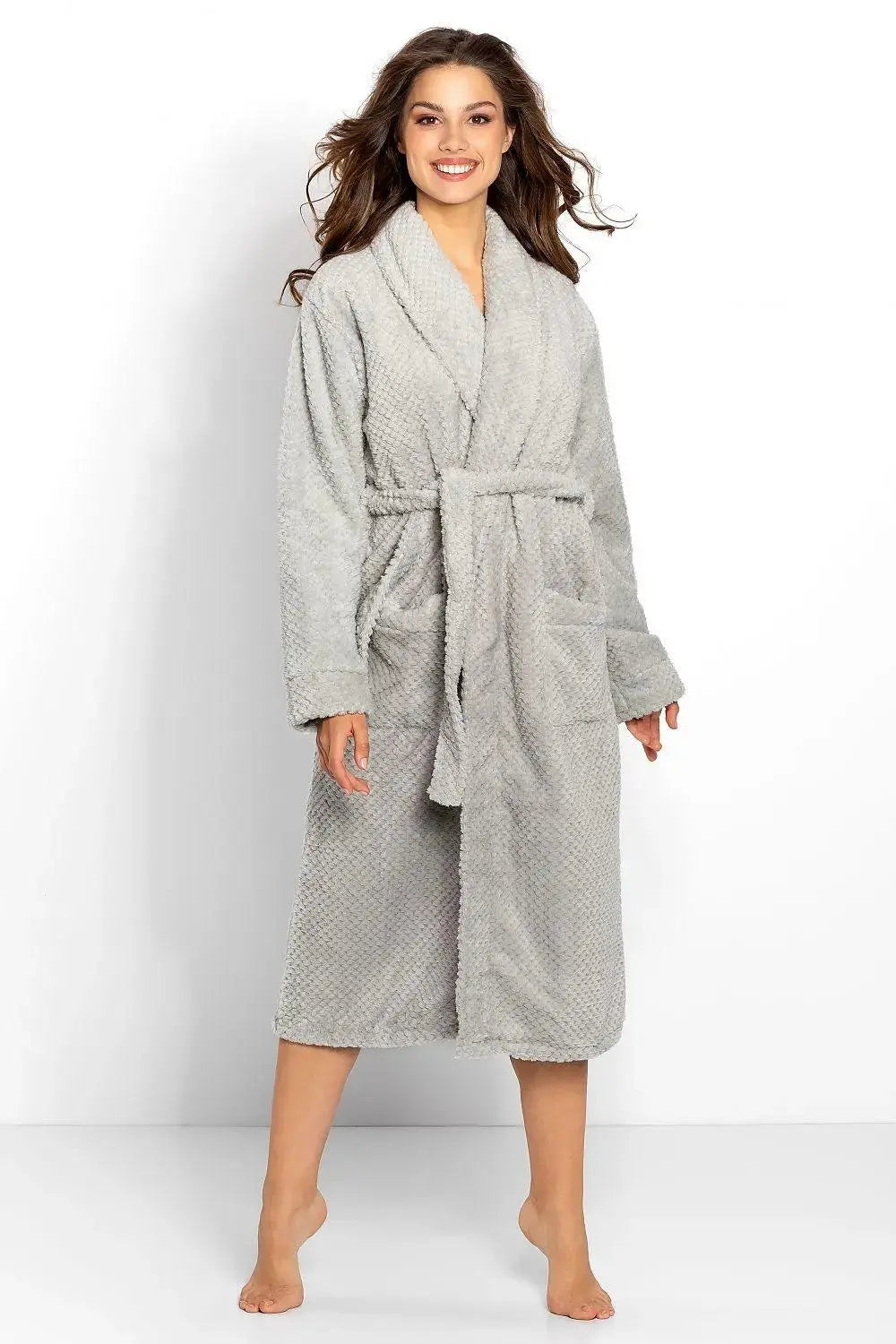 Momenti Per Me knit fabric-shawl collar womens bathrobe Adomoo