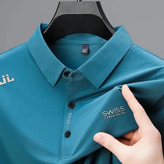 New Men's Casual Short Sleeved Shirt with Badge Solid Color Polo Shirt Versatile Top  Adomoo