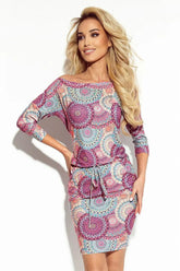 Numoco Sporty dress with 3/4 sleeves and pockets Dress in pink and blue mandala fabric Adomoo