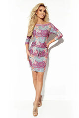 Numoco Sporty dress with 3/4 sleeves and pockets Dress in pink and blue mandala fabric  Adomoo