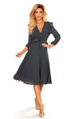 Numoco chiffon dress with pleats and ruffles  Adomoo