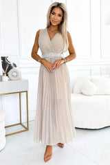 Numoco pleated chiffon cocktail dress with a neckline and a wide belt  Adomoo
