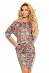 Numoco sporty daydress with 3/4 sleeves and pockets made of fabric with colorful circles  Adomoo