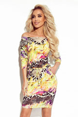 Numoco sporty daydress with 3/4 sleeves and pockets, made of fabric in a colorful leopard pattern  Adomoo