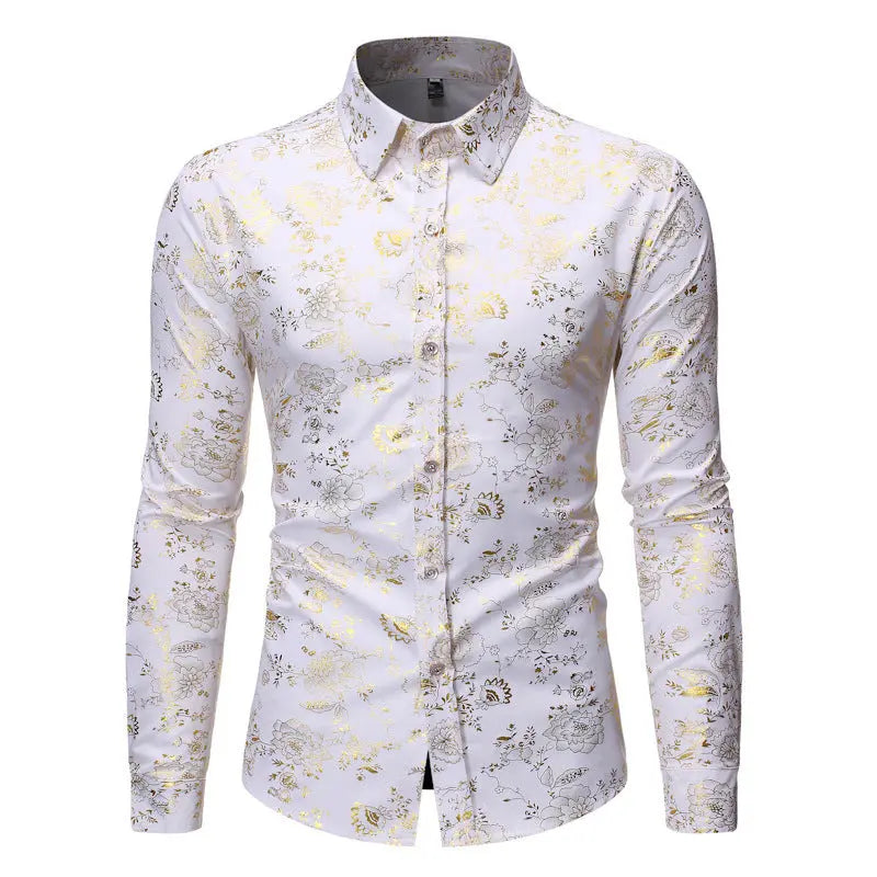 Men's Metal Bronzing Printed Lapel Shirt  Adomoo