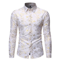 Men's Metal Bronzing Printed Lapel Shirt  Adomoo