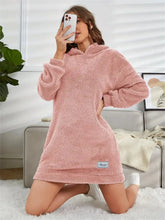 Women's Hooded Long Sleeve Plush Dress  Adomoo
