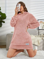 Women's Hooded Long Sleeve Plush Dress  Adomoo