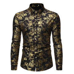 Men's Metal Bronzing Printed Lapel Shirt  Adomoo