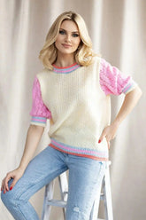 PeeKaBoo loose cut short sleeve sweater  Adomoo