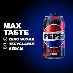 Pepsi Max Cherry No Sugar Cola Cans PMP 6 x 330ml (Case of 4)  Adomoo