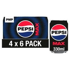 Pepsi Max No Sugar Cola Cans 6 x 330ml (Case of 4)  Adomoo