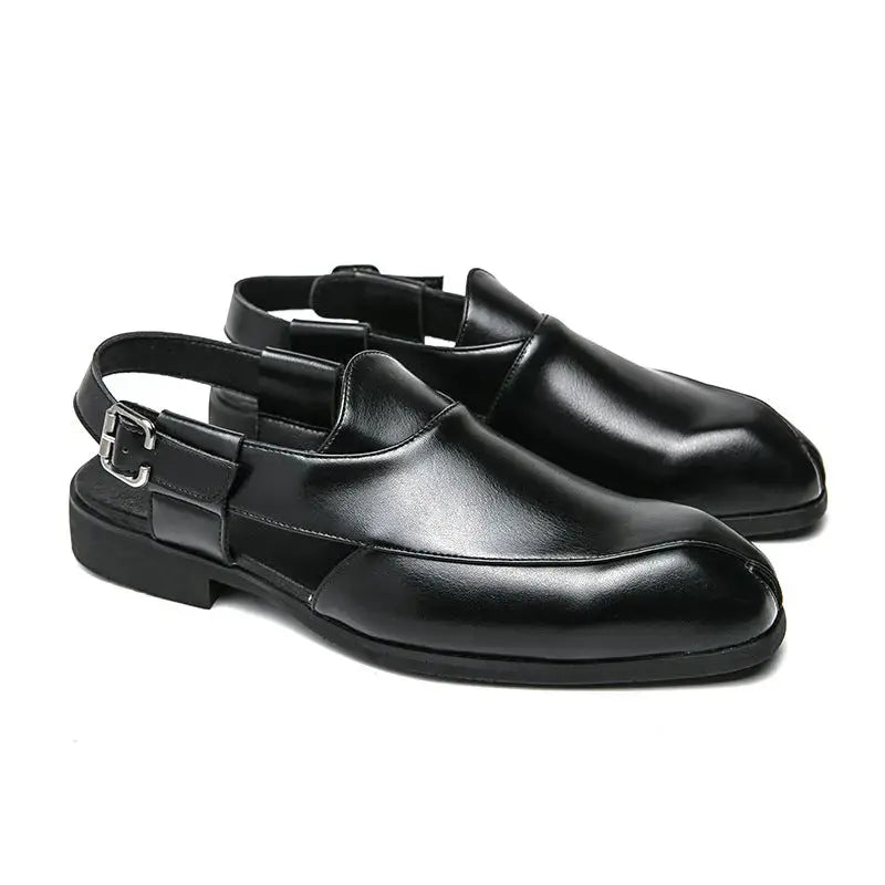 Plus Size Men's Slip-on Fashionable Breathable Lightweight British Style Leather Sandals  Adomoo