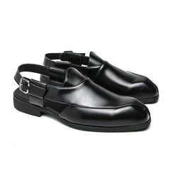 Plus Size Men's Slip-on Fashionable Breathable Lightweight British Style Leather Sandals  Adomoo