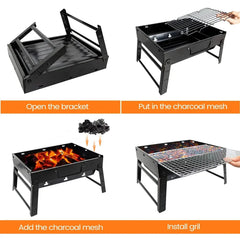 Portable Folding Charcoal BBQ Grill – Compact, Lightweight, Easy to Assemble & Carry – Ideal for Outdoor Cooking & Camping  Adomoo