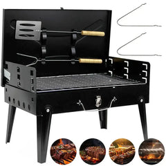 Portable Folding Charcoal BBQ Grill – Mini Barbecue Oven for Outdoor Cooking, Camping, Picnic & Beach  Adomoo