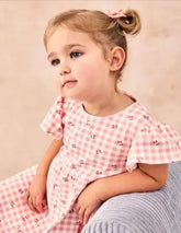 Pure Cotton Cherry Flutter Sleeve Dress (6 Mths-7 Yrs)  Adomoo