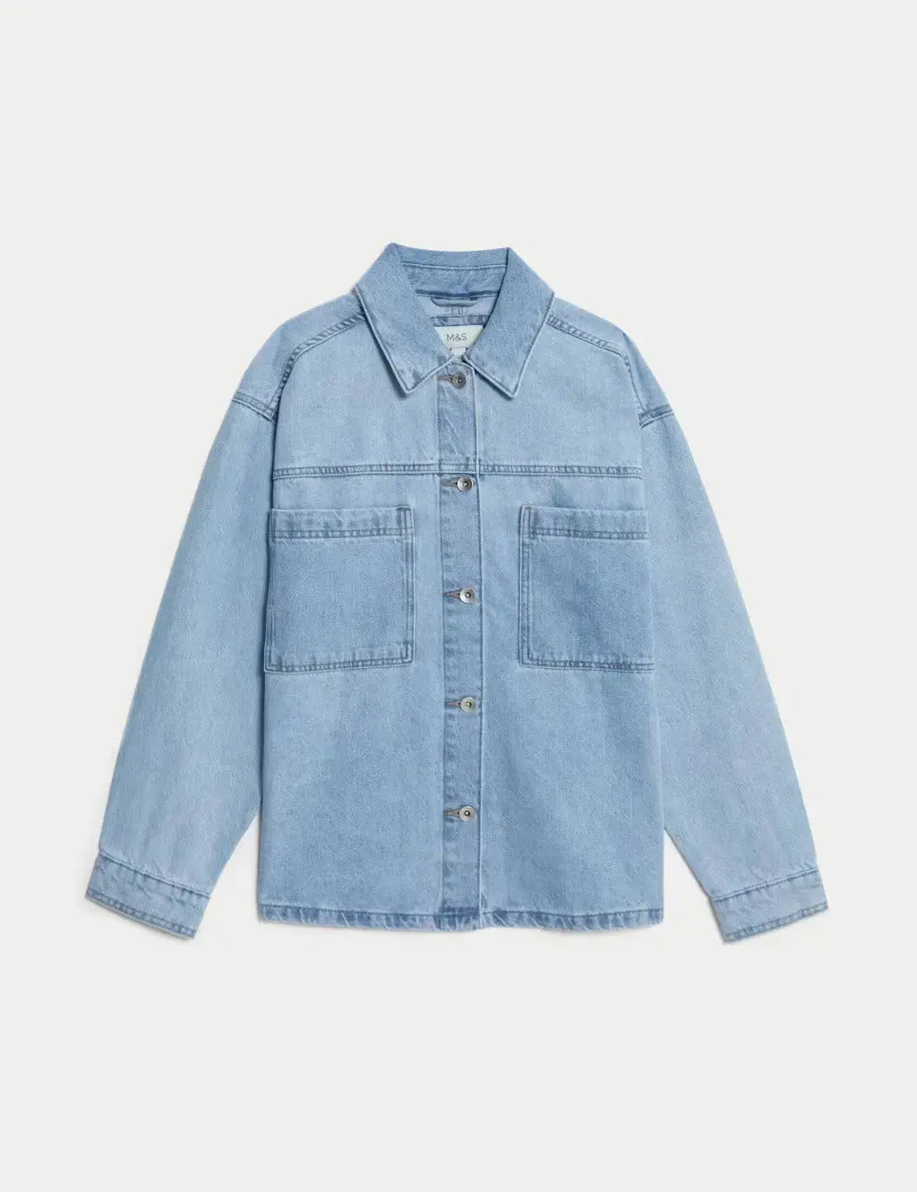 Pure Cotton Denim Relaxed Shacket  Adomoo