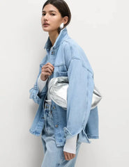 Pure Cotton Denim Relaxed Shacket  Adomoo