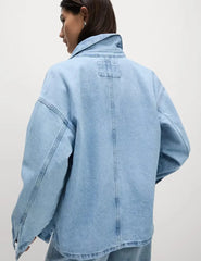 Pure Cotton Denim Relaxed Shacket  Adomoo