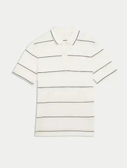 Pure Cotton Pique Striped Polo Shirt  Adomoo