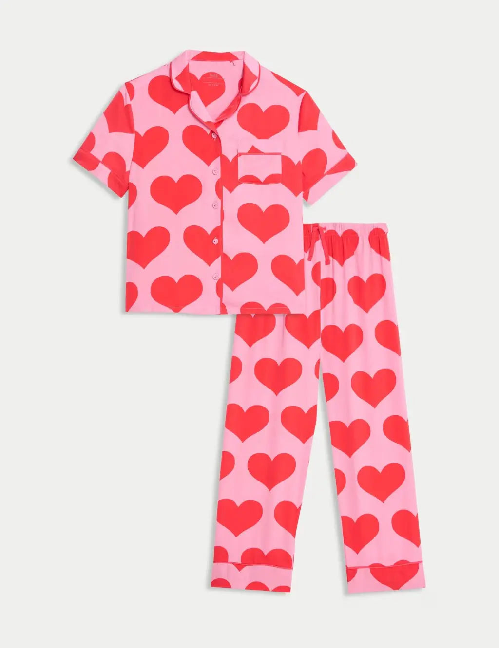 M&S Satin Heart Print Pyjamas (3-16 Yrs)  Adomoo