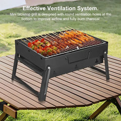 Stainless Steel Folding Charcoal BBQ Grill – Mini Tabletop Barbecue Tool for Outdoor Cooking, Camping & Picnics  Adomoo