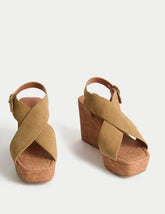 Suede Crossover Wedge Sandals Adomoo