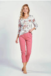 Taro sleeve blouse and 7/8-length pants womens pyjama Adomoo