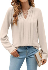 Temperament Commute Long Sleeve Solid Color Sweet Top Women's V-neck Design  Adomoo