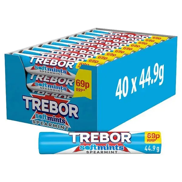 Trebor Softmints Spearmint Mints Roll 69p PMP 44.9g (Case of 40)  Adomoo