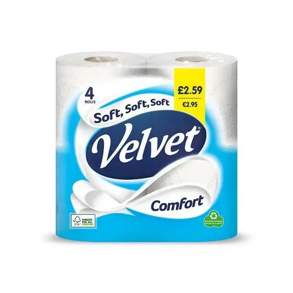 Velvet Comfort Toilet Roll 4 Rolls (Case of 6)  Adomoo