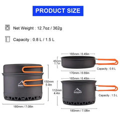 Widesea Camping 1.3L 2.3L Cookware Outdoor Cooking Set Heat Cooker Travel Tableware Pot Kettle Tourist Kitchen Utensil Equipment  Adomoo