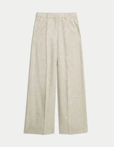 Womens Linen Blend Wide Leg Trousers Adomoo