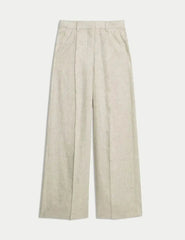 Womens Linen Blend Wide Leg Trousers Adomoo
