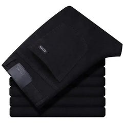 Wthinlee Men's Stretch Straight Jeans - Fashionable Classic Blue/Black Business Denim Trousers  Adomoo