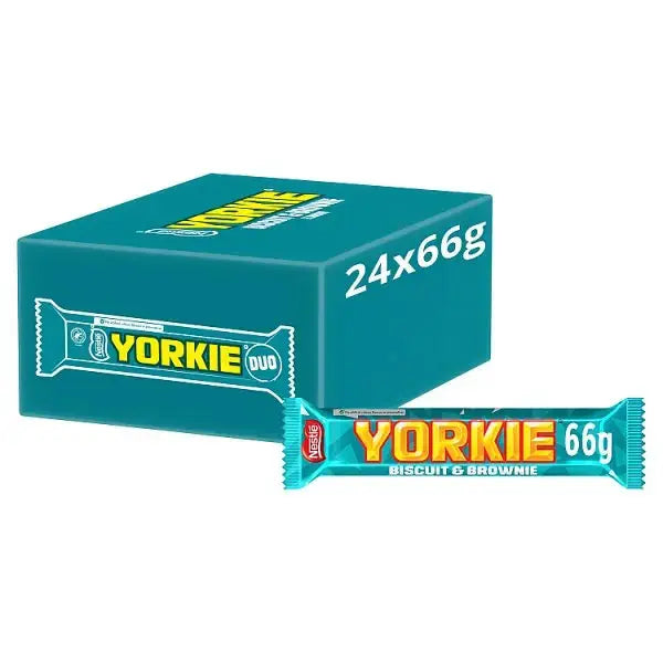 Yorkie DUO Biscuit & Brownie Flavour Milk Chocolate Bar 66g (Case of 24)  Adomoo