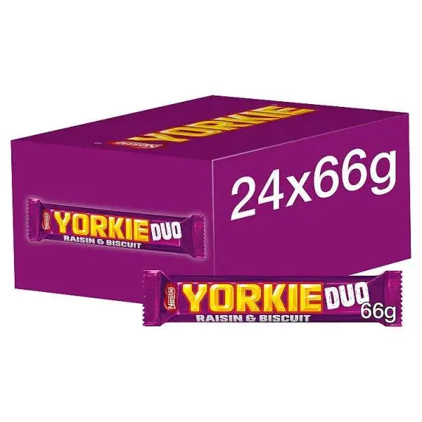 Yorkie Raisin & Biscuit Chocolate Duo Bar 66g (Case of 24)  Adomoo