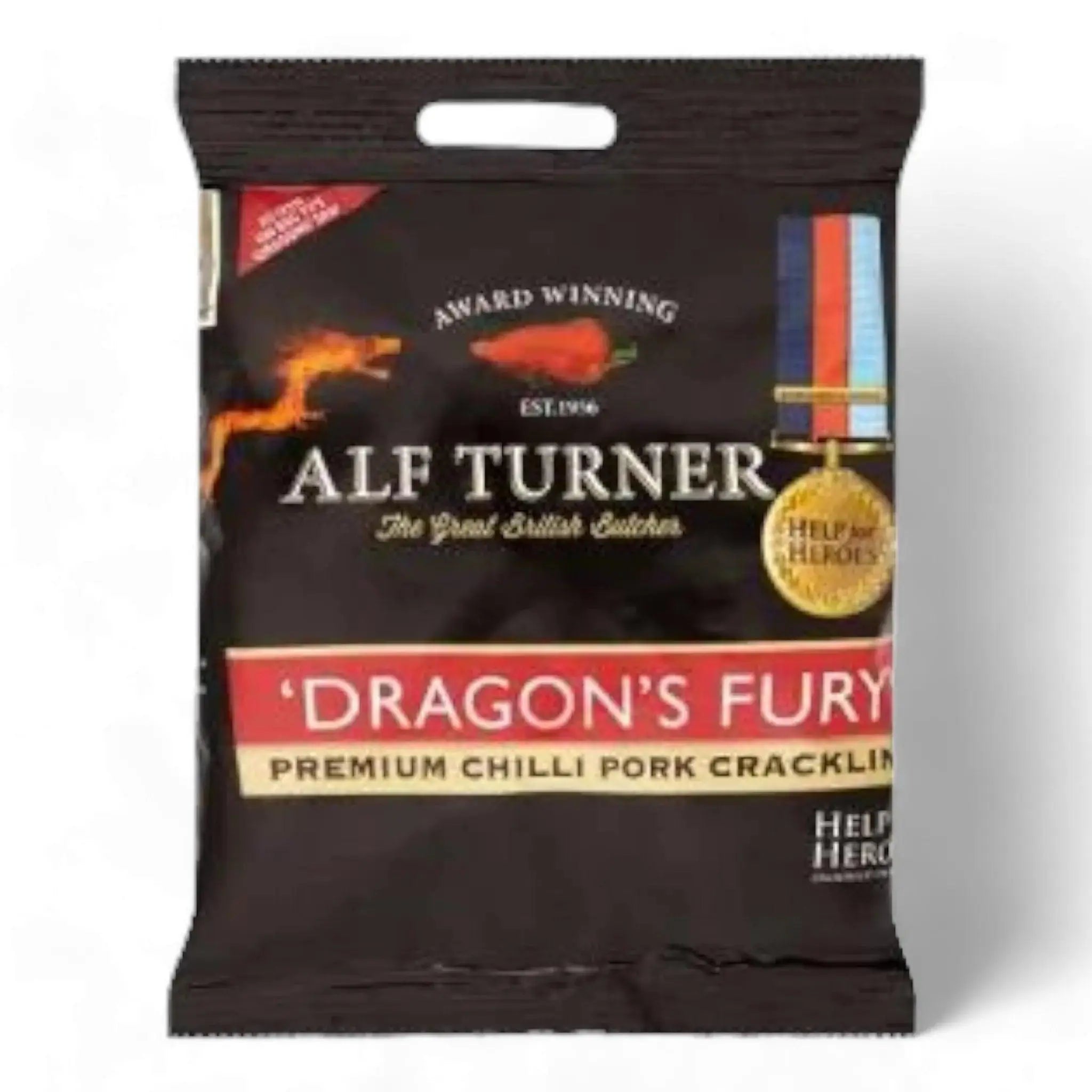 Alf Turner Dragon's Fury Premium Chilli Pork Crackling 40g (Case of 12)  Adomoo