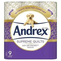 Andrex Supreme Quilts Toilet Tissue, 9 Quilted Toilet Rolls (Cas of 4)  Adomoo