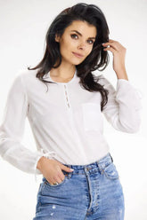 awama casual blouse with long sleeves tied at the bottom  Adomoo