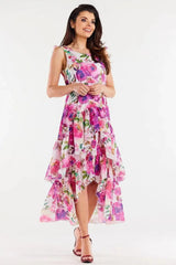 awama chiffon daydress with elastic lining, decorated at the bottom with two ruffles,  Adomoo