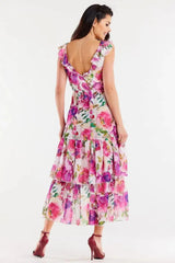 awama chiffon daydress with elastic lining, decorated at the bottom with two ruffles,  Adomoo