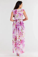 awama daydress made of chiffon on elastic lining, tied with a belt at the waist  Adomoo