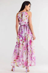 awama long chiffon daydress with elastic lining and thin straps tied at the back  Adomoo
