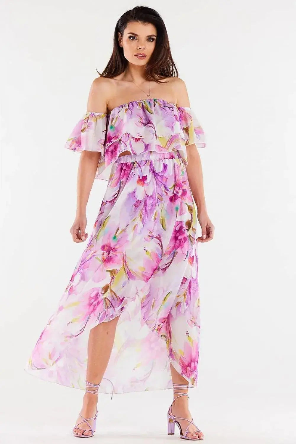 awama long, asymmetrical chiffon skirt with elastic lining  Adomoo